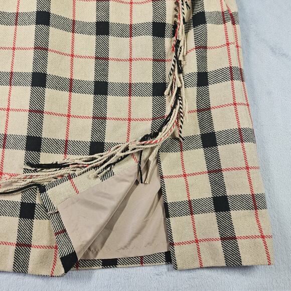 Talbots Skirt Womens 6 Fringe Faux Wrap Outdoor Plaid Preppy Office Fall Brown - Picture 2 of 9